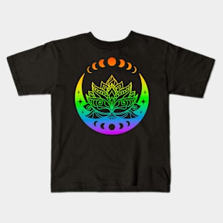 Rainbow Lotus And Moon Yoga Zen Meditation Spiritual Abstract Art Kids T-Shirt